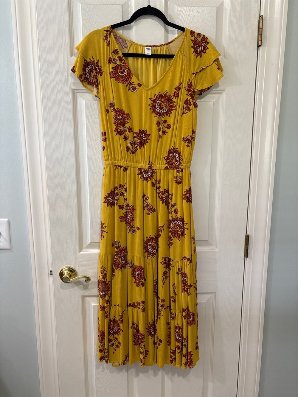 Old Navy Yellow Floral V-Neck Midi Dress
